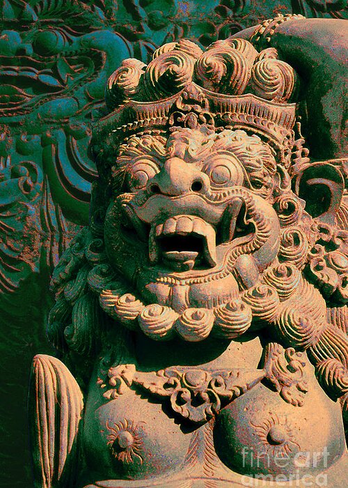 Balinese Greeting Card featuring the photograph Balinese temple guardian - Bali Guardian II by Sharon Hudson