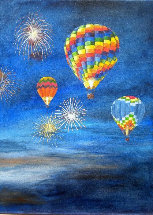 Hot Air Balloon Greeting Card featuring the painting Balloon Glow by Marti Idlet