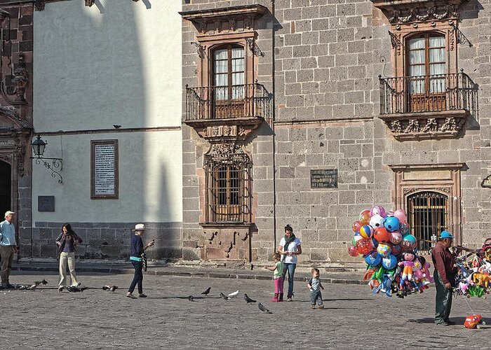 Balloon Greeting Card featuring the photograph Balloon seller, San Miguel 2014 by Chris Honeyman