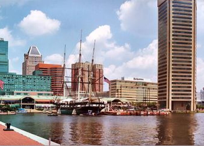 Baltimore Greeting Card featuring the photograph Baltimore Harbor Panorama by Chris Montcalmo