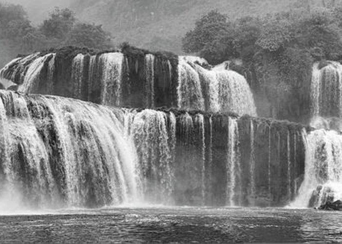 Waterfalls Greeting Card featuring the photograph Ban Gioc Fall BW by Chuck Kuhn