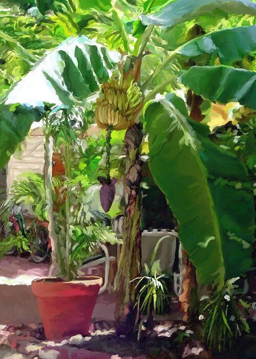 Tropical Greeting Card featuring the painting Banana Tree by David Van Hulst