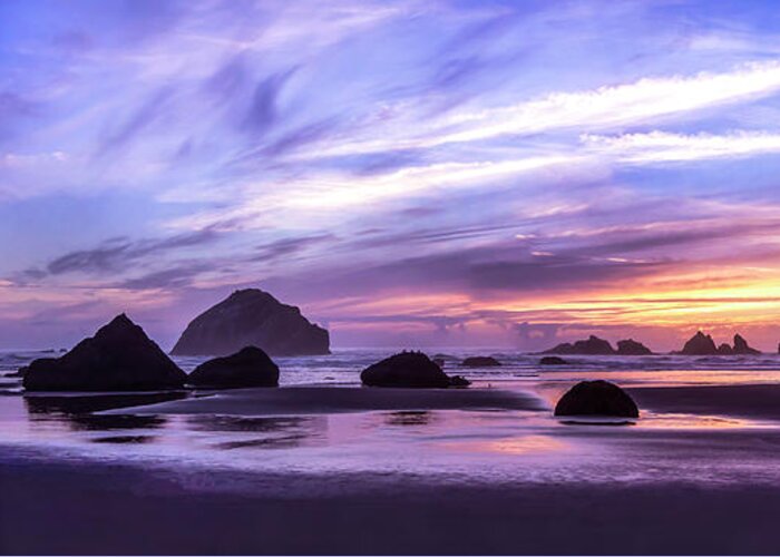 Landscapes Greeting Card featuring the photograph Bandon on Fire by Steven Clark