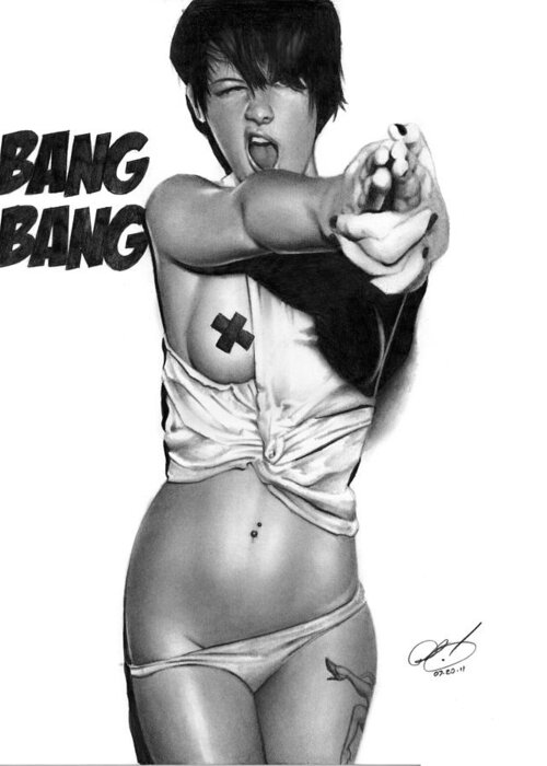 Pete Greeting Card featuring the drawing Bang Bang by Pete Tapang