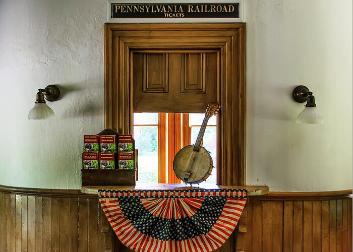 Banjo Greeting Card featuring the photograph Banjo Mandolin at Glen Mills Station Chester County by Bill Cannon