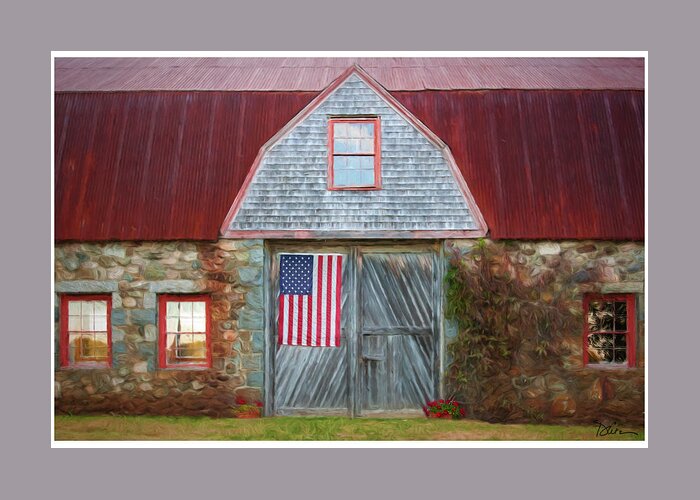 American Flag Greeting Card featuring the photograph Bar Harbor Barn by Peggy Dietz
