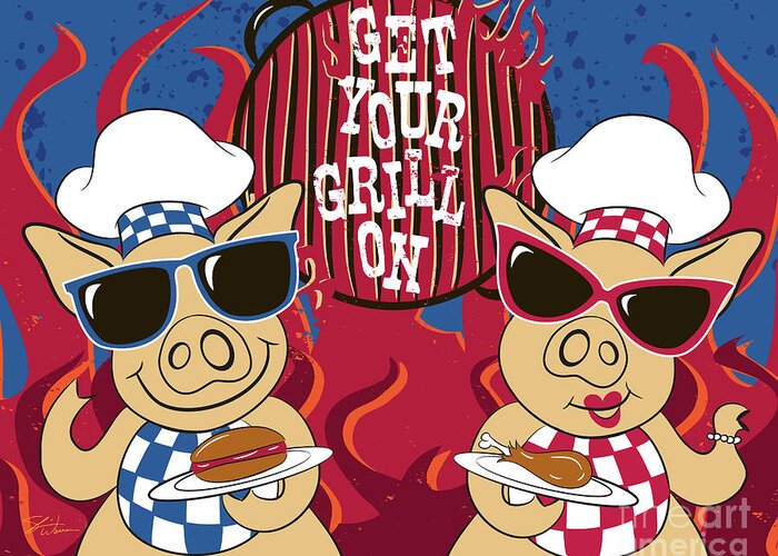 Pig Greeting Card featuring the digital art Barbecue Pigs by Shari Warren