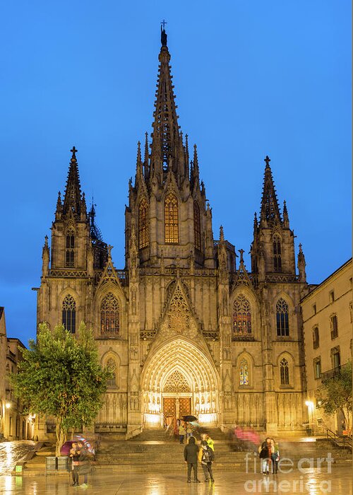 2017 Greeting Card featuring the photograph Barcelona Cathedral at night by Andrew Michael