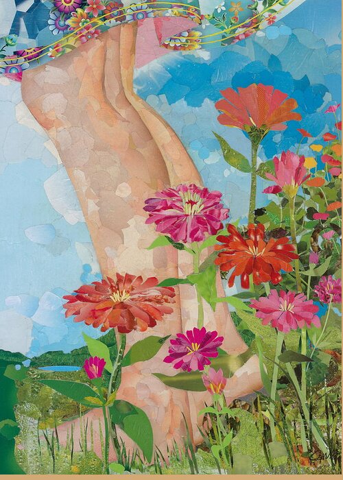 Flowers Greeting Card featuring the mixed media Barefoot by Robin Birrell