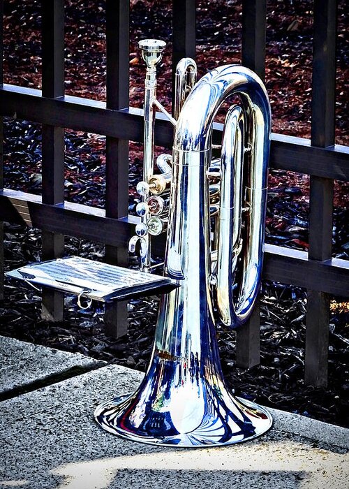Brass Greeting Card featuring the photograph Baritone Horn Before Parade by Susan Savad