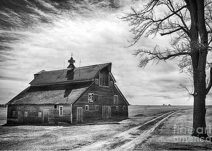 Barn In Black And White Greeting Card featuring the photograph Barn in Black and White by Priscilla Burgers