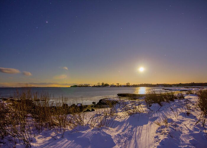 Barn Island Greeting Card featuring the photograph Barn Island Moonrise by Kirkodd Photography Of New England