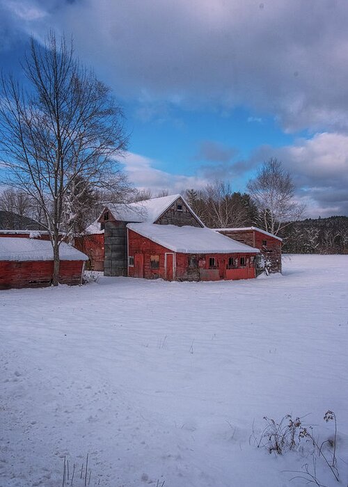 Williamsville Vermont Greeting Card featuring the photograph Barns In Winter by Tom Singleton