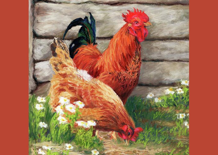 Chickens Greeting Card featuring the pastel Barnyard Buddies by Vikki Bouffard