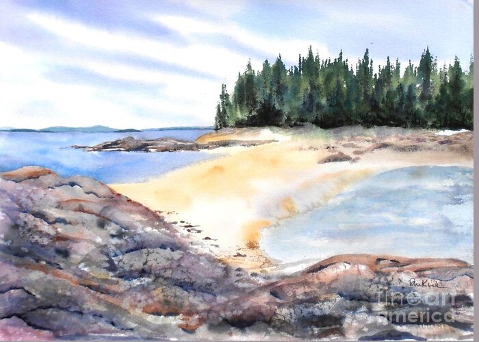 Maine Greeting Card featuring the painting Barred Island Sandbar by Diane Kirk