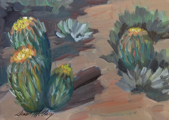 Plein Air Greeting Card featuring the painting Barrel Cactus at Tortilla Flat by Diane McClary