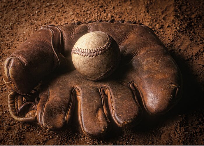 Baseball Greeting Card featuring the photograph Baseball in glove by John Wong