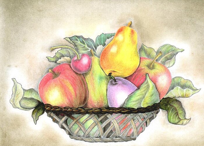 Fruits Greeting Card featuring the drawing Basket of fruits by Tara Krishna