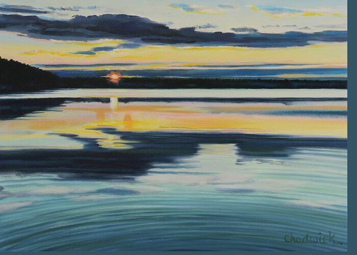175 Greeting Card featuring the painting Bass Lake Sunset by Phil Chadwick