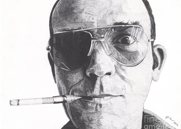 Hunter S Thompson Greeting Card featuring the drawing Bat Country by Jeff Ridlen