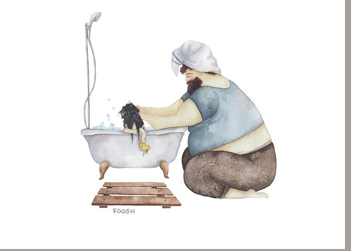 Illustration Greeting Card featuring the drawing Bath time by Soosh