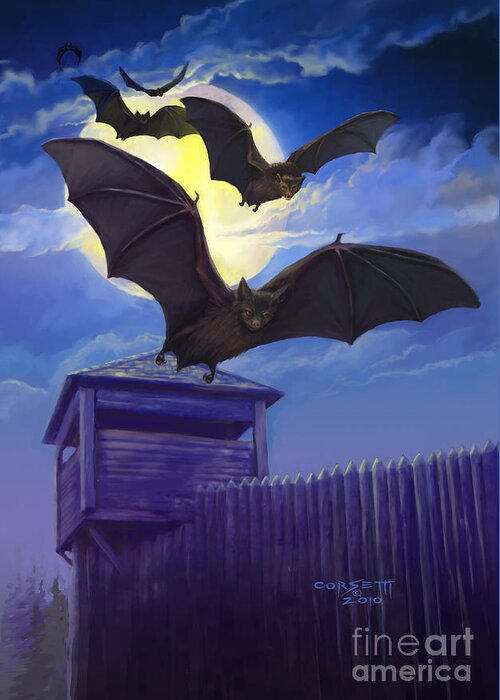 Olf Greeting Card featuring the painting BatsFly by Robert Corsetti