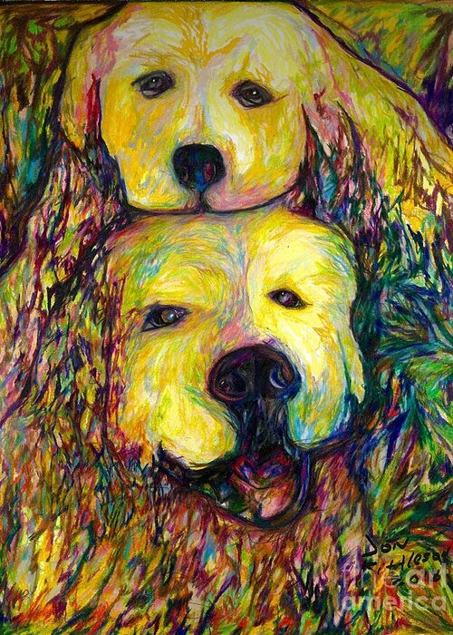 #dogs #dogsofinstagram #dog #dogstagram #puppy #doglover #dogoftheday #instadog #doglovers #doglife #pets #love #puppylove #puppies #pet #puppiesofinstagram #dogsofinsta #cute #instagram #of #petsofinstagram #dogslife #doggo #animals #ilovemydog #cats #doglove #petstagram #dogphotography #cutedogs Greeting Card featuring the drawing Bauer and Windi by Jon Kittleson