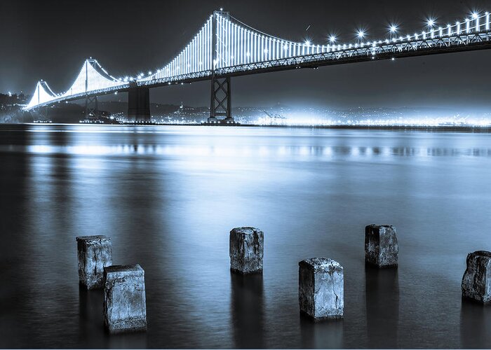 Bay Bridge Greeting Card featuring the photograph Bay Bridge 1 in blue by Stephen Holst