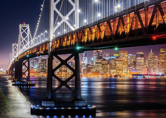 Bay Area Greeting Card featuring the photograph Bay Bridge and San Francisco By Night 11 by Jason Chu