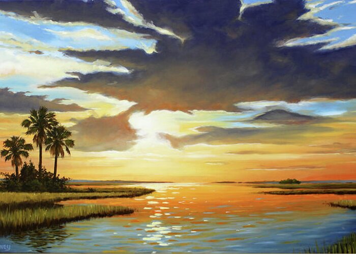 Florida Greeting Card featuring the painting Bay Sunset by Rick McKinney