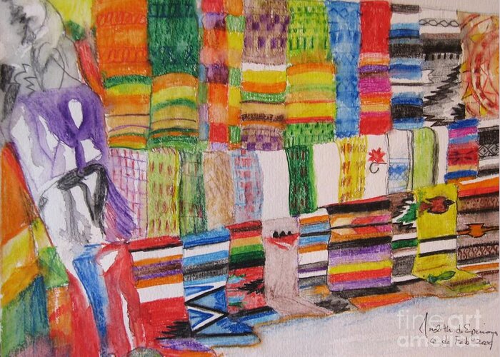 Bright Colors Greeting Card featuring the painting Bazaar Sabado - GIFTED by Judith Espinoza