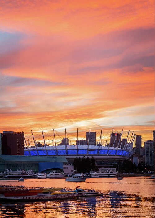 Canada Greeting Card featuring the photograph BC Place Stadium at Sunset. Vancouver, BC by Rick Deacon