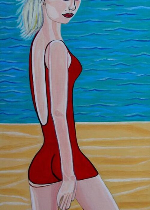 Celebrity Paintings Greeting Card featuring the painting Beach Babe by Sandra Marie Adams