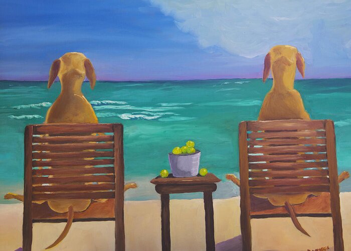 Labrador Greeting Card featuring the painting Beach Blondes by Roger Wedegis