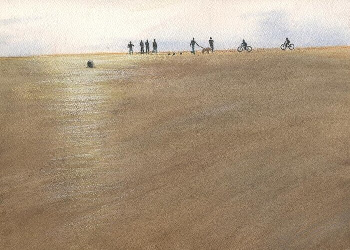 Beach Greeting Card featuring the painting Beach Bocce Bikes by Peter Senesac