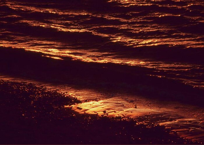 Shore Beach Waves Sunset Surf Greeting Card featuring the photograph Beach Fire by Laurie Stewart