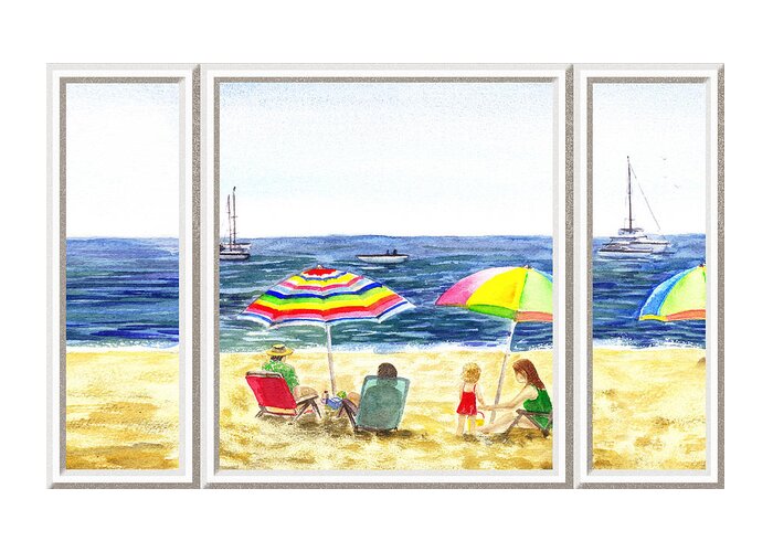 Beach House Greeting Card featuring the painting Beach House Window by Irina Sztukowski