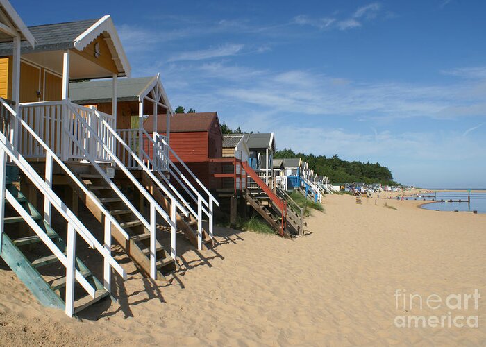 Beach Greeting Card featuring the photograph Beach huts at Wells Next the Sea England. by David Birchall