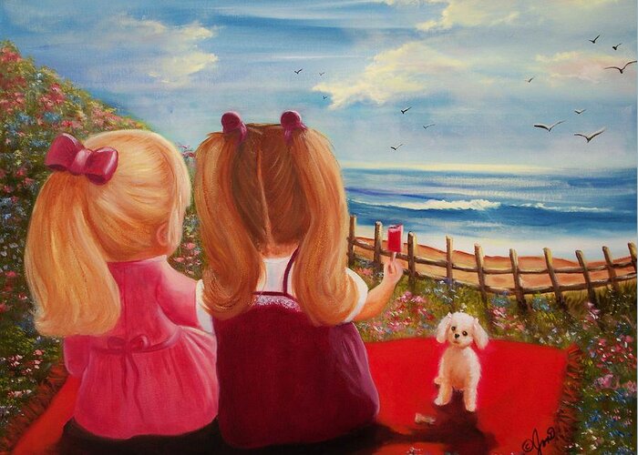 Child Greeting Card featuring the painting Beach Picnic by Joni McPherson