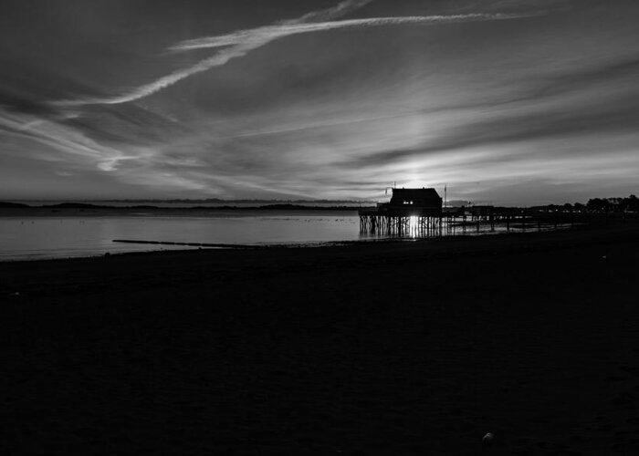 Quincy Greeting Card featuring the photograph Beach Sunrise Black and White by Brian MacLean