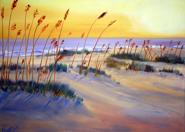 Beach Greeting Card featuring the painting Beach Sunrise by Phil Burton