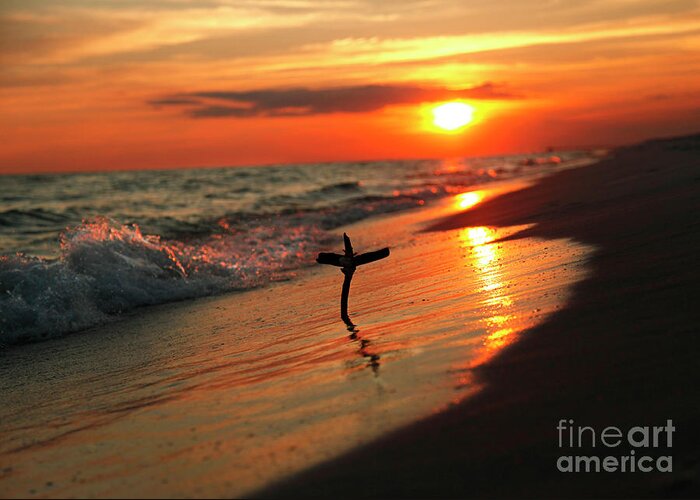 Destin Beach Greeting Card featuring the photograph Beach Sunset and Cross by Luana K Perez