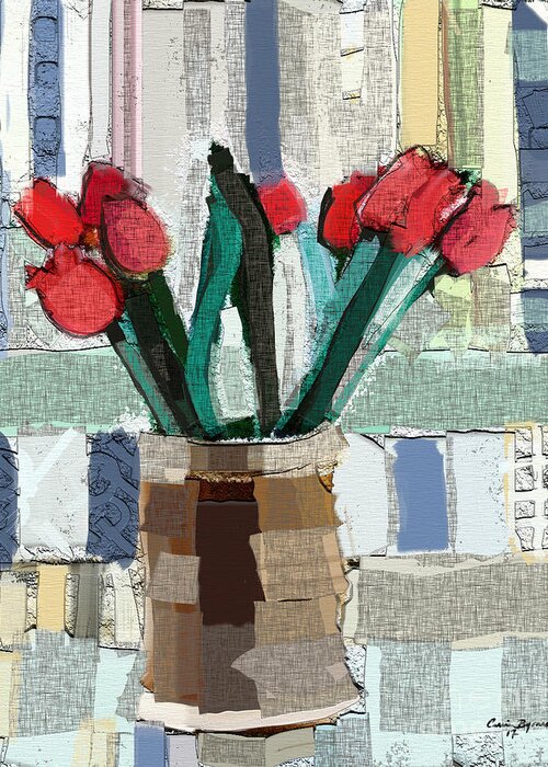 Bright Greeting Card featuring the painting Beach Tulips by Carrie Joy Byrnes
