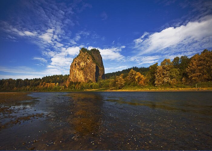 Water Greeting Card featuring the photograph Beacon Rock in the Morning by John Christopher