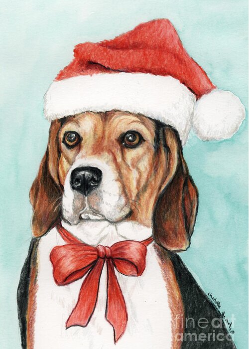 Pet Greeting Card featuring the drawing Beagle Christmas by Charlotte Yealey