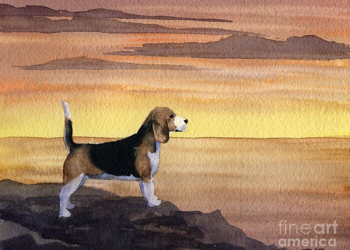 Beagle Greeting Card featuring the painting Beagle Sunset by David Rogers