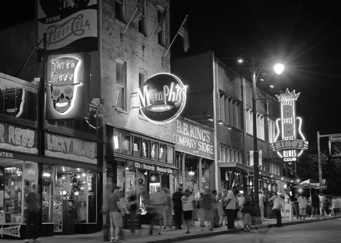 Beale Greeting Card featuring the photograph Beale Street in Black and White 54 by James C Richardson