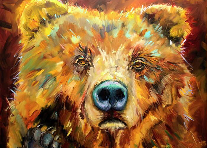 Bear Greeting Card featuring the painting Bear in the Window by Diane Whitehead