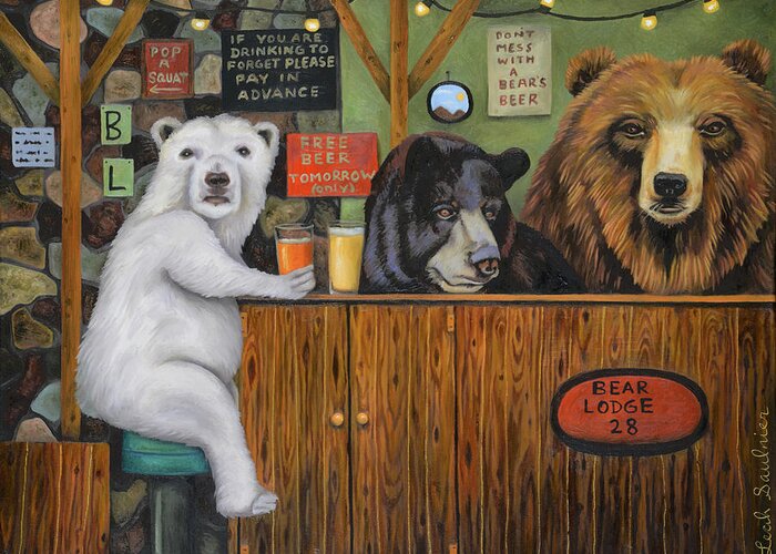 Bear Greeting Card featuring the painting Bear Lodge 28 by Leah Saulnier The Painting Maniac