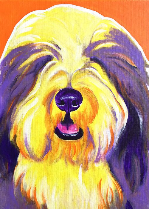 Bearded Collie Greeting Card featuring the painting Bearded Collie - Banana by Dawg Painter